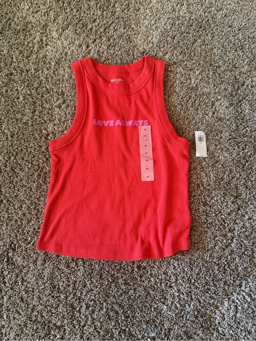Old Navy Red Ribbed Tank Top with Pink 'Love Always' Graphic
